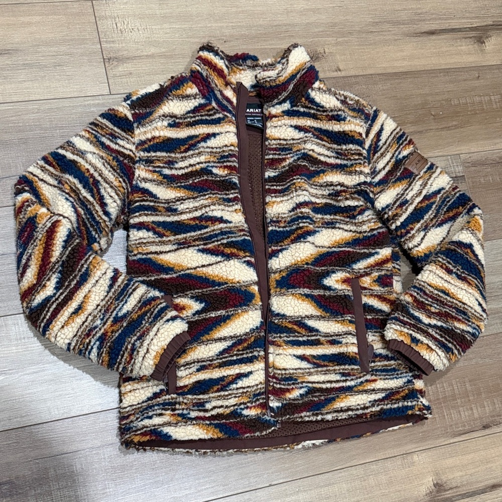 Ariat Women’s Multicolor Striped Sherpa Jacket - Cream, Navy, Rust